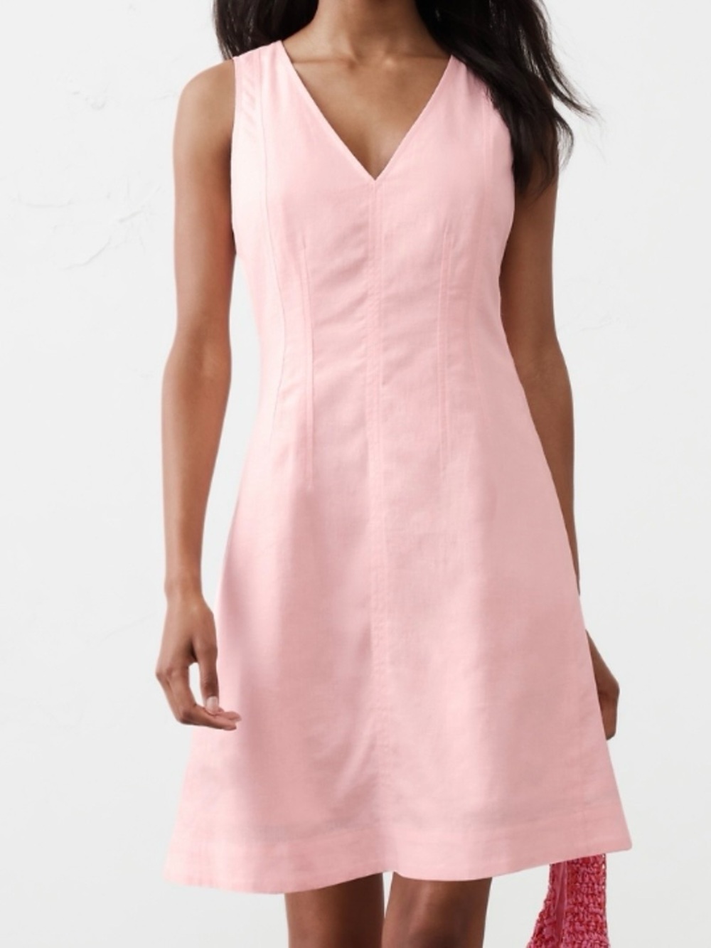 Banana Republic Sleeveless V-Neck Pink Linen Blend Dress Size 14 NWT!